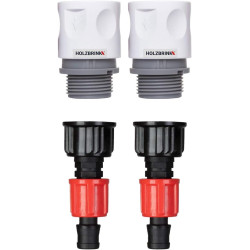 HOLZBRINK Kit de raccordement de Tuyau 16mm pour robinets : 2X Raccord Rapide 20mm, 2X Connecteur TT 20mm à 16mm