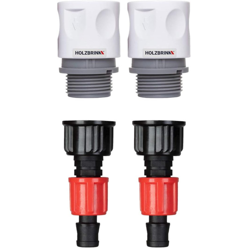 HOLZBRINK Kit de raccordement de Tuyau 16mm pour robinets : 2X Raccord Rapide 20mm, 2X Connecteur TT 20mm à 16mm