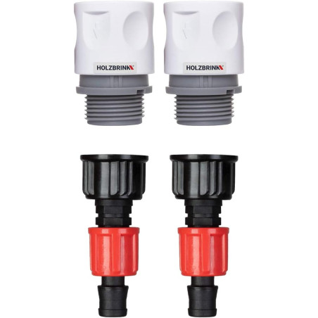 HOLZBRINK Kit de raccordement de Tuyau 16mm pour robinets : 2X Raccord Rapide 20mm, 2X Connecteur TT 20mm à 16mm