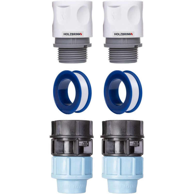 HOLZBRINK Kit de Raccordement de Tuyau LDPE 20mm pour Robinets : Raccord Rapide, Connecteur PE, Bande de Téflon
