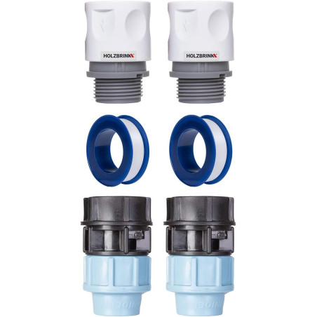 HOLZBRINK Kit de Raccordement de Tuyau LDPE 20mm pour Robinets : Raccord Rapide, Connecteur PE, Bande de Téflon