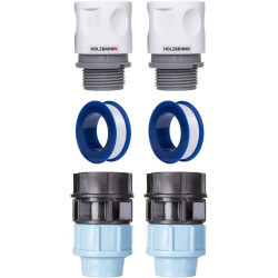HOLZBRINK Kit de raccordement de Tuyau LDPE 25mm pour robinets : 2X Raccord Rapide 20mm, 2X Connecteur PE 20mm à 25mm, 2X Bande 