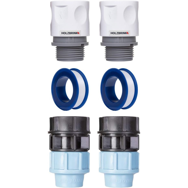 HOLZBRINK Kit de raccordement de Tuyau LDPE 25mm pour robinets : 2X Raccord Rapide 20mm, 2X Connecteur PE 20mm à 25mm, 2X Bande 