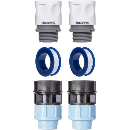 HOLZBRINK Kit de raccordement de Tuyau LDPE 25mm pour robinets : 2X Raccord Rapide 20mm, 2X Connecteur PE 20mm à 25mm, 2X Bande 