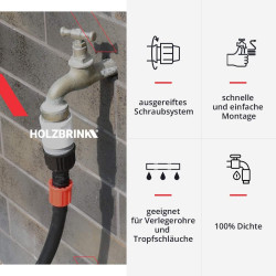 HOLZBRINK Kit de raccordement de tuyau 16mm pour robinets : 1x Raccord rapide 20mm, 1x Connecteur TT 20mm à 16mm