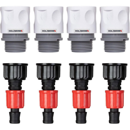 HOLZBRINK Kit de raccordement de tuyau 16mm pour robinets : 4x Raccord rapide 20mm, 4x Connecteur TT 20mm à 16mm