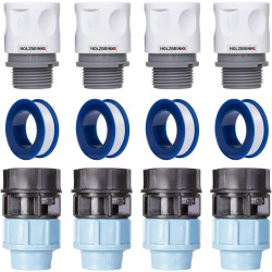 HOLZBRINK Kit de raccordement de Tuyau LDPE 20mm pour robinets : 4X Raccord Rapide 20mm, 4X Connecteur PE 20mm, 4X Bande de téfl