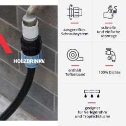 HOLZBRINK Kit de raccordement de Tuyau LDPE 25mm pour robinets : 4X Raccord Rapide 20mm, 4X Connecteur PE 20mm à 25mm, 4X Bande 
