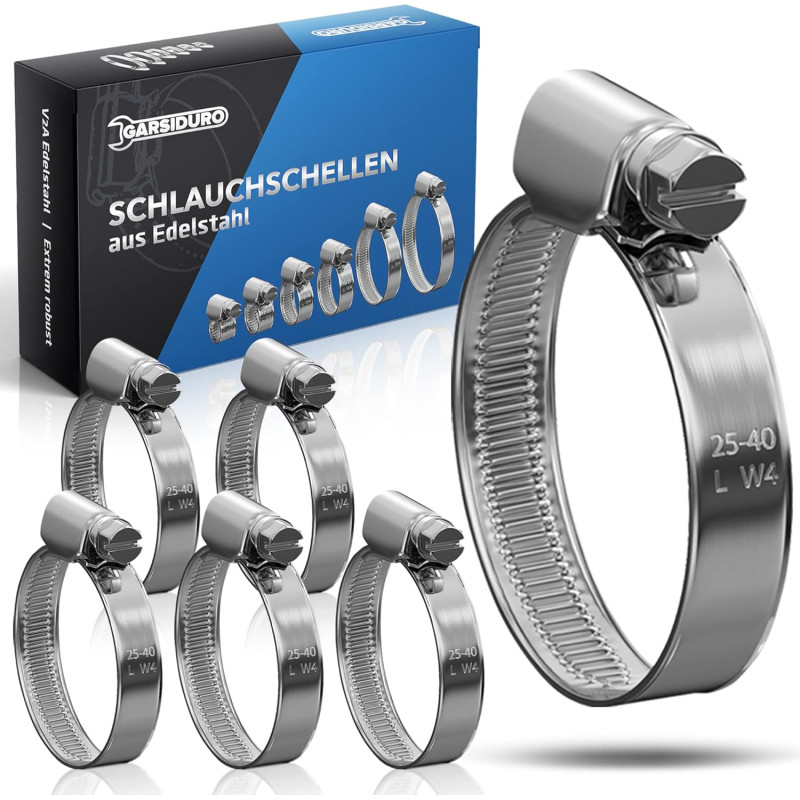 10 colliers de serrage metallique inox 25-40mm – colliers serrage professionnels en acier inoxydable V2A pour tuyau d'arrosage, 