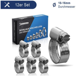 Pro 10-16 mm en acier inoxydable en W4 qualité, 12 pièces, largeur de bande 9 mm - Ensemble de haute qualité en pinces de tuyau 