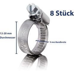 8 colliers de serrage metallique inox 12-22mm – colliers serrage professionnels en acier inoxydable V2A pour machine à laver, la