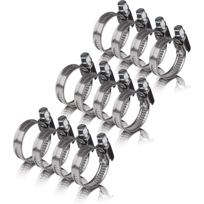 12 colliers de serrage metallique inox 16-27mm – colliers serrage professionnels en acier inoxydable V2A pour machine à laver, l