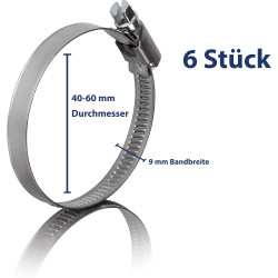 6 colliers de serrage metallique inox 40-60mm – colliers serrage professionnels en acier inoxydable V2A pour tuyau d'échappement