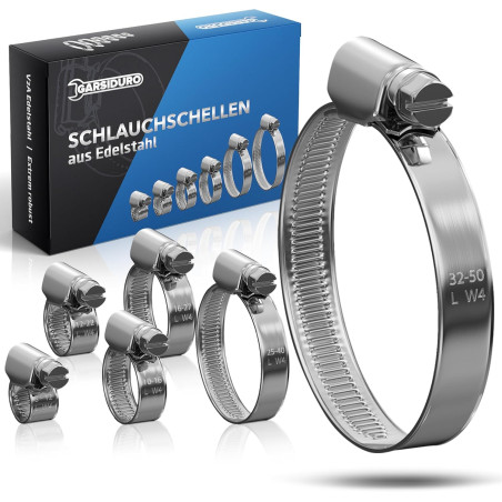 24 colliers de serrage metallique inox 8-50mm – assortiment colliers serrage professionnels en acier inoxydable V2A pour machine