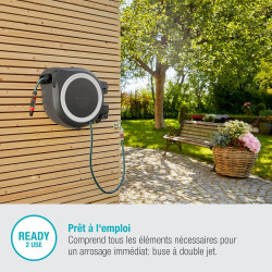 Gardena Enrouleur de tuyau Mural RollUp M/L (blanc)– Longueur 25m –Ø13mm– Garantie 5 ans– Dévidoir pivotant à 180°– Kit complet 