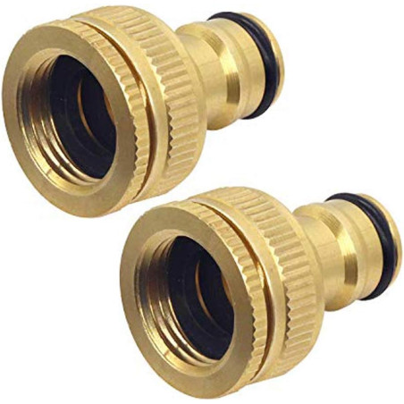 Hydrogarden 2 Pièces Connecteur de Robinet en Laiton Jardin, 1/2 Pouce et 3/4 Pouce 2-en-1 Adaptateur Femelle à Fente