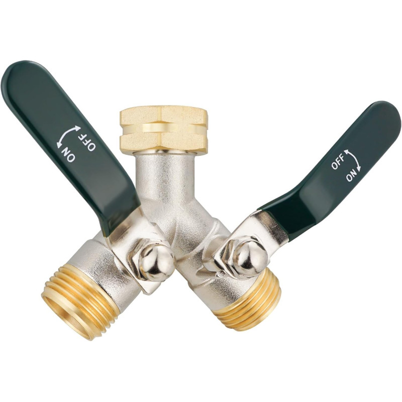 Hydrogarden Distributeur d'eau 2 voies, répartiteur en Y 3/4 ", grand débit en laiton, poignée allongée, adaptateur 3/4" pour ma