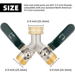 Hydrogarden Distributeur d'eau 2 voies, répartiteur en Y 3/4 ", grand débit en laiton, poignée allongée, adaptateur 3/4" pour ma
