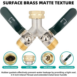 Hydrogarden Distributeur d'eau 2 voies, répartiteur en Y 3/4 ", grand débit en laiton, poignée allongée, adaptateur 3/4" pour ma