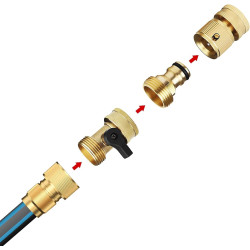Hydrogarden Connecteur Rapide pour Tuyau d'arrosage avec vanne d'arrêt, raccords à Connexion Rapide 3/4" avec vanne à Bille, ada
