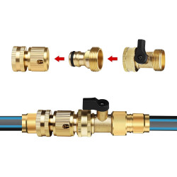 Hydrogarden Connecteur Rapide pour Tuyau d'arrosage avec vanne d'arrêt, raccords à Connexion Rapide 3/4" avec vanne à Bille, ada