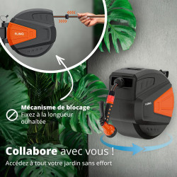 FlinQ Enrouleur Tuyau Arrosage Mural 20m – Dévidoir Automatique 180° Pivotant – Devidoir avec Tête d'Arrosage 9 Fonctions – Rang