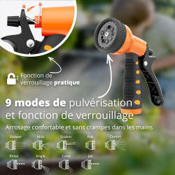 FlinQ Enrouleur Tuyau Arrosage Mural 30m – Dévidoir Automatique 180° Pivotant – Devidoir avec Tête d'Arrosage 9 Fonctions – Rang