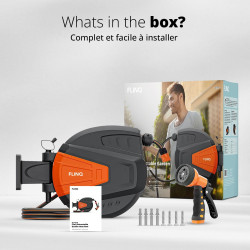 FlinQ Enrouleur Tuyau Arrosage Mural 30m – Dévidoir Automatique 180° Pivotant – Devidoir avec Tête d'Arrosage 9 Fonctions – Rang