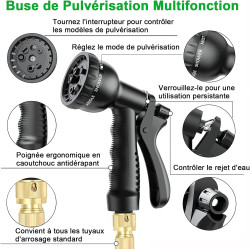 Tuyau d'arrosage Extensible 7.5M (3x2.5M) avec 8 Modèles de Pulvérisation Convient aux Robinets de 1/2" et 3/4" Raccords Tuyau f
