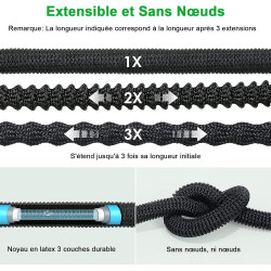 Tuyau d'arrosage Extensible 7.5M (3x2.5M) avec 8 Modèles de Pulvérisation Convient aux Robinets de 1/2" et 3/4" Raccords Tuyau f