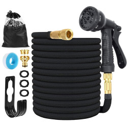 Tuyau d'arrosage Extensible 15M (3x5M) avec 8 Modèles de Pulvérisation Convient aux Robinets de 1/2" et 3/4" Raccords Tuyau flex