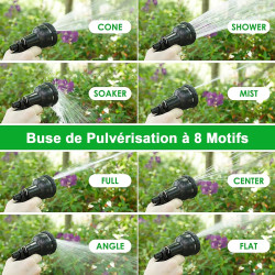 Tuyau d'arrosage Extensible 15M (3x5M) avec 8 Modèles de Pulvérisation Convient aux Robinets de 1/2" et 3/4" Raccords Tuyau flex