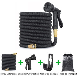 Tuyau d'arrosage Extensible 15M (3x5M) avec 8 Modèles de Pulvérisation Convient aux Robinets de 1/2" et 3/4" Raccords Tuyau flex