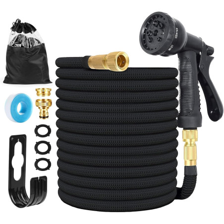 Tuyau d'arrosage Extensible 45M (3x15M) avec 8 Modèles de Pulvérisation Convient aux Robinets de 1/2" et 3/4" Raccords Tuyau fle