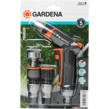 Nécessaire de base Premium pour l'arrosage de Gardena : kit de raccordement avec pistolet d'arrosage, pièces de raccordement pou