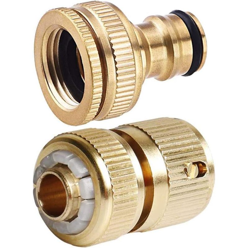 Lot de 2 raccords de tuyau d'arrosage en laiton anti-fuite, femelle et mâle rapide. Connecteurs compatibles respectivement de 1,