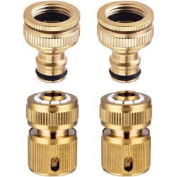 Lot de 4 connecteurs de tuyau d'arrosage en laiton massif, connecteur de robinet 2 en 1 de 1,27 cm et 1,9 cm, raccords de tuyau 
