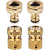 Lot de 4 connecteurs de tuyau d'arrosage en laiton massif, connecteur de robinet 2 en 1 de 1,27 cm et 1,9 cm, raccords de tuyau 
