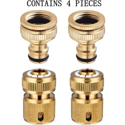 Lot de 4 connecteurs de tuyau d'arrosage en laiton massif, connecteur de robinet 2 en 1 de 1,27 cm et 1,9 cm, raccords de tuyau 