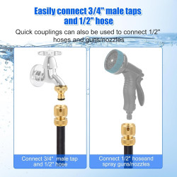 Lot de 4 connecteurs de tuyau d'arrosage en laiton massif, connecteur de robinet 2 en 1 de 1,27 cm et 1,9 cm, raccords de tuyau 