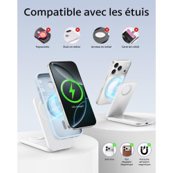 Chargeur Induction iPhone 3 en 1 Compatible MagSafe, Station de Charge sans Fil Magnétique Pliable 15W pour iPhone 17/16/15/14/1