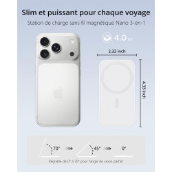 Chargeur Induction iPhone 3 en 1 Compatible MagSafe, Station de Charge sans Fil Magnétique Pliable 15W pour iPhone 17/16/15/14/1