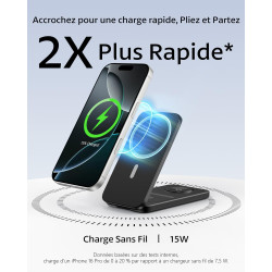 Chargeur Induction iPhone 3 en 1 Compatible MagSafe, Station de Charge sans Fil Magnétique Pliable 15W pour iPhone 17/16/15/14/1