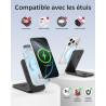 Chargeur Induction iPhone 3 en 1 Compatible MagSafe, Station de Charge sans Fil Magnétique Pliable 15W pour iPhone 17/16/15/14/1