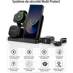 Chargeur sans Fil 3 en 1 pour Samsung S26 S25 S24 S23 Ultra, Station de Charge sans Fil pour S24ultra/S22Ultra/S23/Z Fold4/Flip4