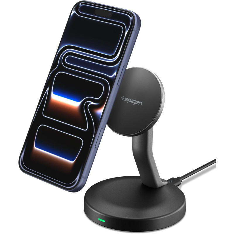 Spigen Essential 15W MagSafe Chargeur sans Fil [INCL. Câble USB-C 60 W] Station de Charge Magnétique Rapide pour iPhone 17 16 15