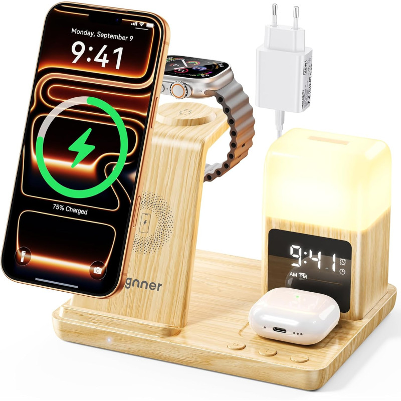 Station de Charge pour Apple, Chargeur sans Fil pour iPhone 17/16/15/14/13/12/11, Chargeur Induction 3 en 1 pour Apple Watch Ser
