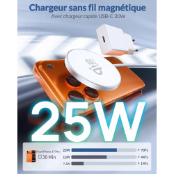 25W Chargeur Induction pour Magsafe San Fil avec 30W USB C Chargeur pour iPhone 17 Air 16 17e 16e 15 14 13 12 Pro Max Plus Mini,