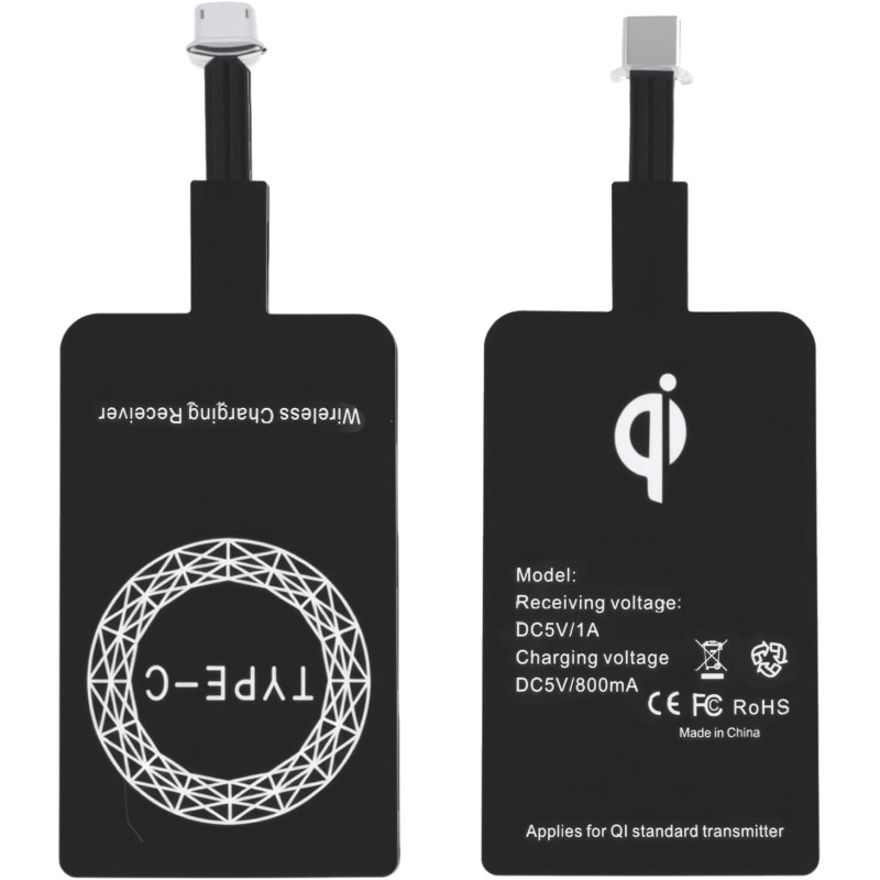 Récepteur Qi USB C, Récepteur Charge sans Fil 5V 1000mA, Adaptateur Universel de Chargement Induction Compatible avec Smartphone