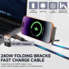 2pcs Câble USB C Charge Rapide 240W 2 en 1 avec Support Téléphone Invisible Intégré, Chargeur Support Invisible USB C Tressé 1,5